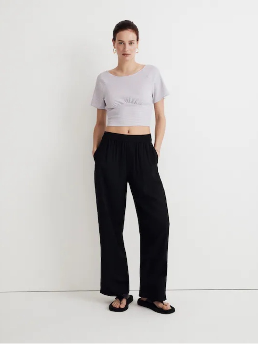 Madewell Shirred Crewneck Short Sleeve Crop Top Dusty Lavender Small
